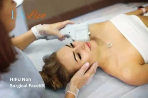Woman having Hi-Fu to reduce wrinkles Worthing.