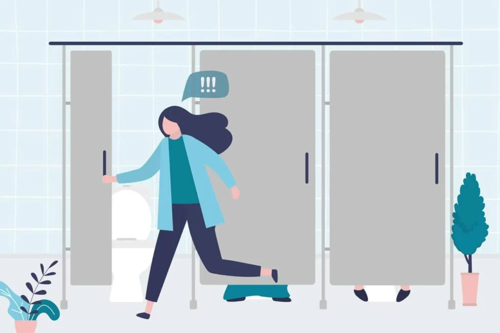 graphic of Urine incontinence Worthing woman running to the toilet.