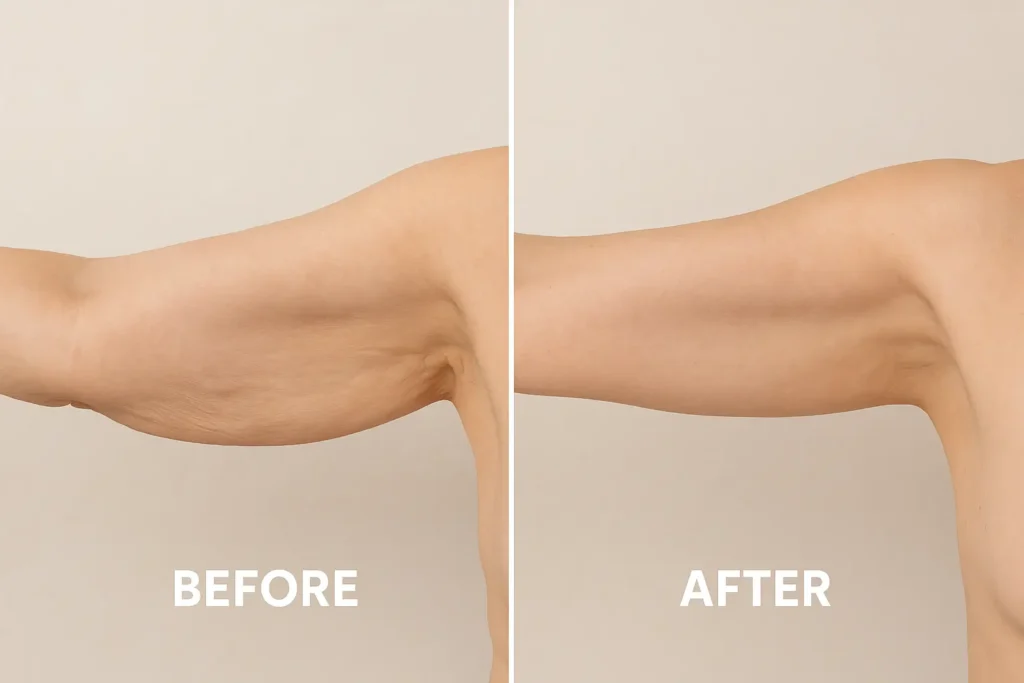 Picture of LA LIPO Worthing before and after results of skin tightening treatment on the upper arms.