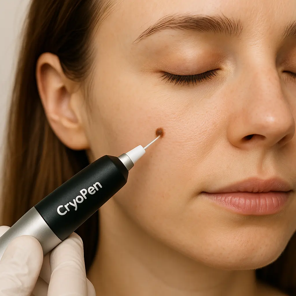 woman receiving facial mole removal Worthing using cryopen